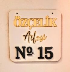 Pleksi - Ahşap Kişiye Özel Kapı Numarası Ev Hediyesi 15 X 15 cm