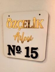 Pleksi - Ahşap Kişiye Özel Kapı Numarası Ev Hediyesi 15 X 15 cm