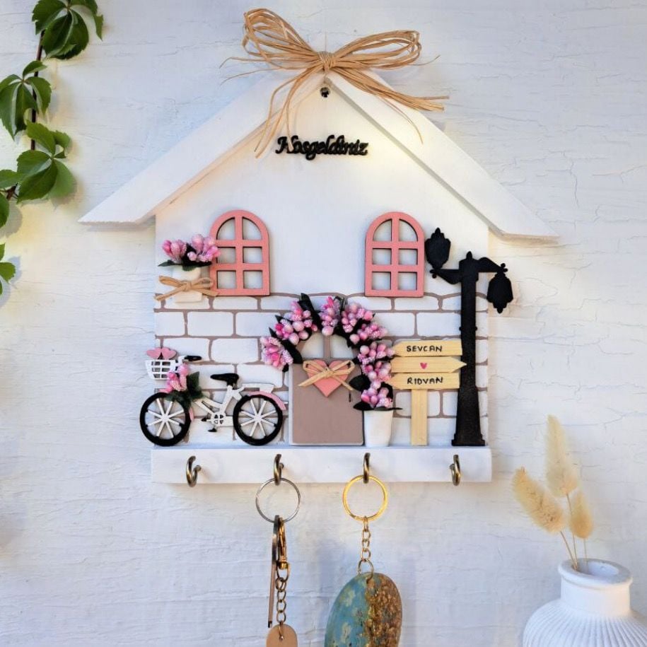 Anahtarlık Askısı Soft Pudra Renkli 27 X 27 Cm Hoş Geldiniz Yazılı Duvar Süsü