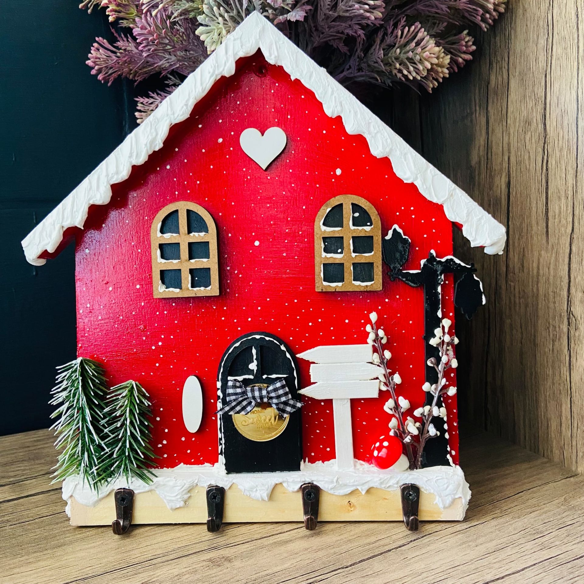 Psacraft Kış Temalı Ahşap Duvar Süsü Anahtarlık Askısı 23 X 25