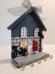 Raf - Raflı Taş Desenli Gri Dekoratif Anahtar Askısı 23 X 25