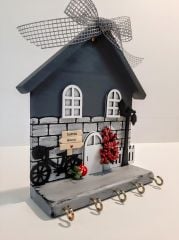 Raf - Raflı Taş Desenli Gri Dekoratif Anahtar Askısı 23 X 25