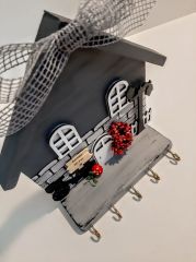 Raf - Raflı Taş Desenli Gri Dekoratif Anahtar Askısı 23 X 25