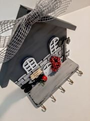 Raf - Raflı Taş Desenli Gri Dekoratif Anahtar Askısı 23 X 25