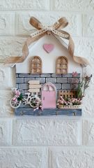 Dekoratif Ürün Dantel Perdeli Pembe Anahtarlık Askısı Pano 23 X 25