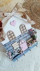 Dekoratif Ürün Dantel Perdeli Pembe Anahtarlık Askısı Pano 23 X 25