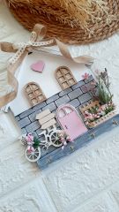 Dekoratif Ürün Dantel Perdeli Pembe Anahtarlık Askısı Pano 23 X 25