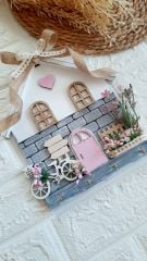 Dekoratif Ürün Dantel Perdeli Pembe Anahtarlık Askısı Pano 23 X 25