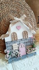 Dekoratif Ürün Dantel Perdeli Pembe Anahtarlık Askısı Pano 23 X 25