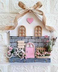 Dekoratif Ürün Dantel Perdeli Pembe Anahtarlık Askısı Pano 23 X 25