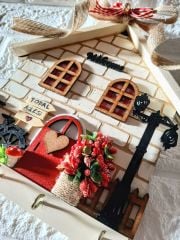 Hediye Çeyizlik Taş Desenli Kurdeleli Ahşap 23 X 25 Anahtarlık Askısı