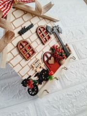 Hediye Çeyizlik Taş Desenli Kurdeleli Ahşap 23 X 25 Anahtarlık Askısı