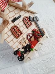 Hediye Çeyizlik Taş Desenli Kurdeleli Ahşap 23 X 25 Anahtarlık Askısı