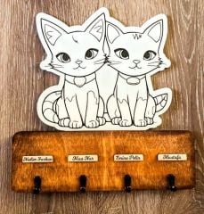Kedi Figürlü Hediye Anahtarlık Askısı Duvar Dekorasyon Isme Özel Hediyelik 25 X 26 CM