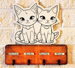 Kedi Figürlü Hediye Anahtarlık Askısı Duvar Dekorasyon Isme Özel Hediyelik 25 X 26 CM