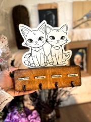 Kedi Figürlü Hediye Anahtarlık Askısı Duvar Dekorasyon Isme Özel Hediyelik 25 X 26 CM