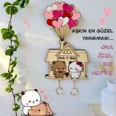 Dudu İle Bubu Anahtarlık Sevgiliye Hediye - Duvar Dekorasyon Anahtarlık Askısı 14 X 24 Cm