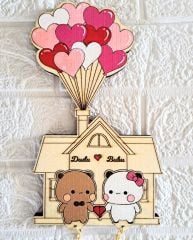 Dudu İle Bubu Anahtarlık Sevgiliye Hediye - Duvar Dekorasyon Anahtarlık Askısı 14 X 24 Cm