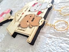 Dudu İle Bubu Anahtarlık Sevgiliye Hediye - Duvar Dekorasyon Anahtarlık Askısı 14 X 24 Cm