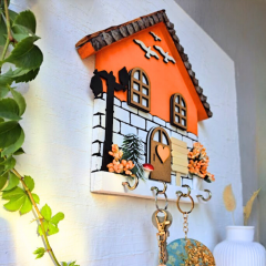 Turuncu Anahtar Askısı Kozalak Çatılı Pumpkin Temalı 23 X 25 Cm