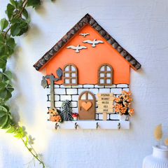 Turuncu Anahtar Askısı Kozalak Çatılı Pumpkin Temalı 23 X 25 Cm