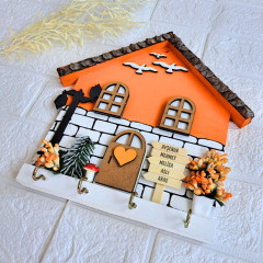 Turuncu Anahtar Askısı Kozalak Çatılı Pumpkin Temalı 23 X 25 Cm