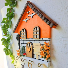 Turuncu Anahtar Askısı Kozalak Çatılı Pumpkin Temalı 23 X 25 Cm