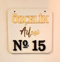 Pleksi - Ahşap Kişiye Özel Kapı Numarası Ev Hediyesi 15 X 15 cm