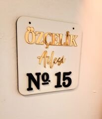 Pleksi - Ahşap Kişiye Özel Kapı Numarası Ev Hediyesi 15 X 15 cm
