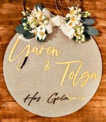 Kapı Süsü Ev Hediyesi Hoş Geldiniz Gold yazılı Isme Özel 30 X 30 Cm