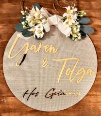 Kapı Süsü Ev Hediyesi Hoş Geldiniz Gold yazılı Isme Özel 30 X 30 Cm