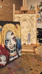 Harley Quinn Duvar Dekoru İçin Ahşap - Boyalar ve 2 Fırça İle Birlikte 25 x 35 cm x 8 mm
