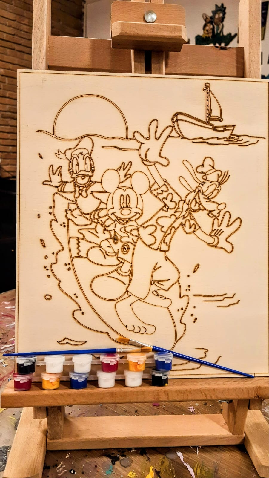 Disney Duvar Dekoru İçin Ahşap - Boyalar ve 2 Fırça İle Birlikte 25 x 35 cm x 8 mm