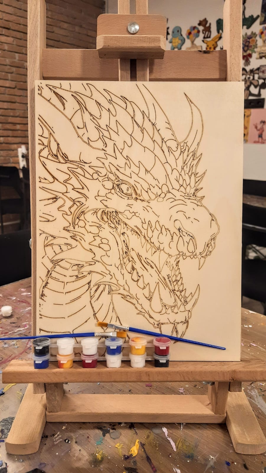 Ejderha Duvar Dekoru İçin Ahşap - Boyalar ve 2 Fırça İle Birlikte 25 x 35 cm x 8 mm