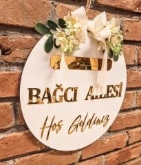 Beyaz Gold Yazılı İsme Özel 30 X 30 Cm Kapı Süsü