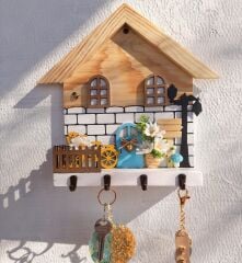 Raf - Raflı Papatyalı Dekoratif Anahtar Askısı 27 X 27 x 7 Cm