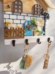 Raf - Raflı Papatyalı Dekoratif Anahtar Askısı 27 X 27 x 7 Cm