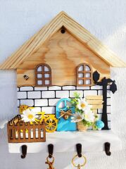 Raf - Raflı Papatyalı Dekoratif Anahtar Askısı 27 X 27 x 7 Cm